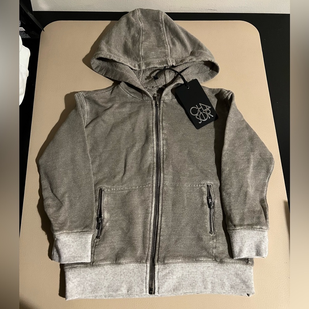 Chaser Gray/Greenish Distressed zip up hoodie NWT size 6